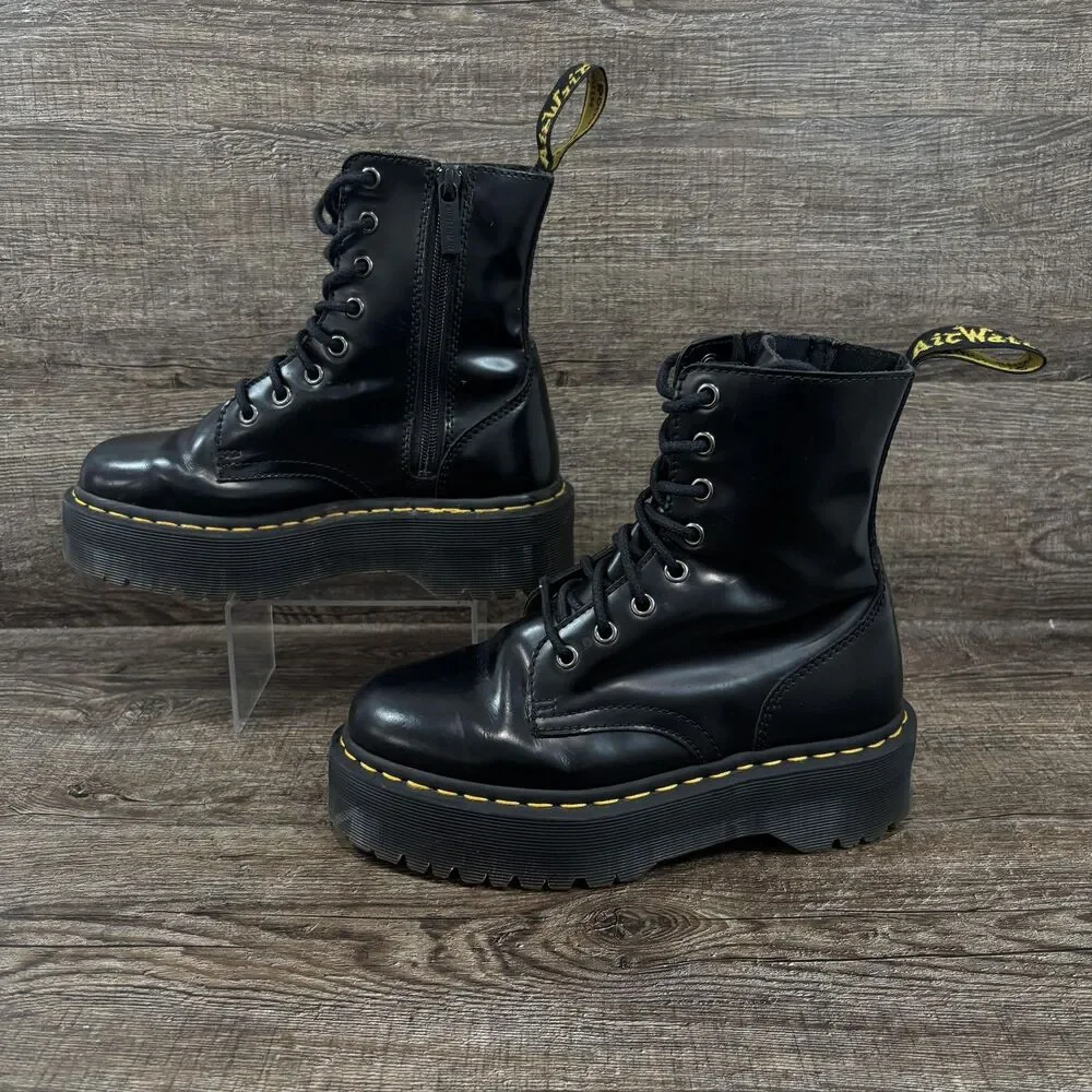 Dr. Martens Jadon Boots Women's 6 Black Leather Platform Combat Side Zip Chunky